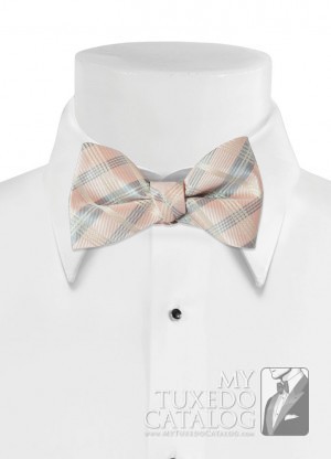 Pre-tied Bow tie Watermelon Plaid Bow tie Lime Green & Pink Plaid on Ivory