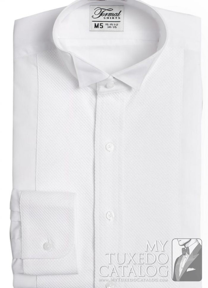 White 'Pique' Wing Tip Collar Shirt 